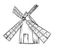 The mill is hand drawn in the style of black and white graphics