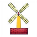 Mill icon in flat style. Mechanism grinding flour symbol illustration, Windmill. Brick mill. Icon mill. Simple, flat style.