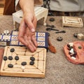 Mill, Kalah and Royal Ur game, popular in ancient Roman. Reconstruction of board games from the Roman Empire