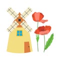 Mill, poppy flowers. Ukrainian symbols