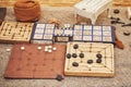 Mill and Royal Ur game, popular in ancient Roman. Reconstruction of board games from the Roman Empire