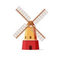 Mill vector illustration, flat cartoon windmill isolated