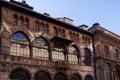 Millan, Italy Loggia degli Osii 1321 Gothic style historical building facade in Piazza Mercanti