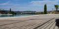 The Millau Bridge seen from a swimming pool