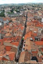 Millau form above: rooftops divided by the road