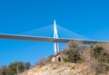 Millau, France - 02 20 2023 : old house under the Millau viaduct Royalty Free Stock Photo