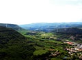 Panoramic view on the Millau Viaduct and the Tarn valley. Royalty Free Stock Photo