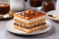 Mille Feuille pastry with cream and caramel layer and frosting