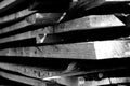 Milled timber in fillet stack for drying -black and white Royalty Free Stock Photo