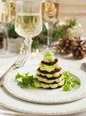 Millefeuille with beetroot and avocado mousse Royalty Free Stock Photo