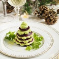 Millefeuille with beetroot and avocado mousse Royalty Free Stock Photo