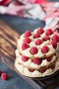 Millefeuille with vanilla cream and raspberry Royalty Free Stock Photo