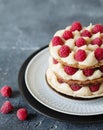Millefeuille with vanilla cream and raspberry Royalty Free Stock Photo
