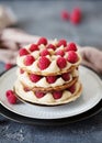 Millefeuille with vanilla cream and raspberry Royalty Free Stock Photo