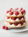 Millefeuille with vanilla cream and raspberry Royalty Free Stock Photo