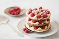 Millefeuille with vanilla cream and raspberry Royalty Free Stock Photo