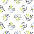 Millefleurs miniature flowers and branches seamless vector pattern.