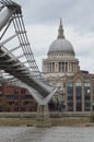 millenium bridge leading onto st paul`s cathedral on the river thames in london Royalty Free Stock Photo