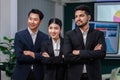 Millennial Asian professional successful female businesswomen Indian multinational male businessmen in formal business suit