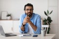 Millennial Freelancer. Portrait Of Young Arab Man At Desk In Home Office Royalty Free Stock Photo