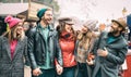 Millennial friends group walking at London city center - Next generation friendship concept on multicultural young people Royalty Free Stock Photo