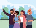 Millennial group taking selfie park background Royalty Free Stock Photo