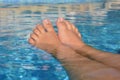 Summer vibes, feet in swimming pool, keeping cool
