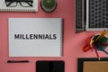 MILLENNIALS CONCEPT Business team hands at work with financial reports and a laptop Royalty Free Stock Photo