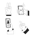 Millennials, gen z hands bw vector spot illustration set