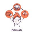 Millennials generation color line icon on red background