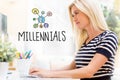Millennials with happy young woman in front of the computer