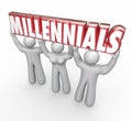 Millennials 3 Young People Lifting Word Youth Marketing