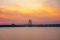 Millennium Bridge . Cable-stayed bridge across the river. View from the Kremlin embankment. Royalty Free Stock Photo