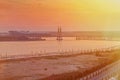 Millennium Bridge . Cable-stayed bridge across the river. View from the Kremlin embankment. Royalty Free Stock Photo