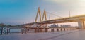 Millennium Bridge . Cable-stayed bridge across the river. View from the Kremlin embankment. Royalty Free Stock Photo