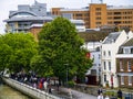 View of the Globe Theatre from the Millennium Bridge across the River Thames i London Royalty Free Stock Photo