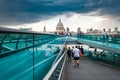 The Millennium Bridge and Saint Paul Cathedral on a typical cloudy day in London Royalty Free Stock Photo