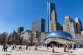 Millennium Park with the Cloud Gate Sculpture on a Busy Spring Day with Crowds of People in Downtown Chicago