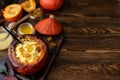 millet porridge baked in pumpkin with honey and raisins Royalty Free Stock Photo