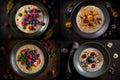 Millet Porridge, Healthy Breakfast with Fruits and Berries, Milk Millet Porridge, Abstract Generative AI Illustration