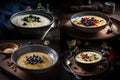 Millet Porridge, Healthy Breakfast with Fruits and Berries, Milk Millet Porridge, Abstract Generative AI Illustration