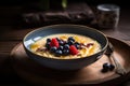 Millet Porridge, Healthy Breakfast with Fruits and Berries, Milk Millet Porridge, Abstract Generative AI Illustration