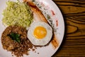 Millet porridge with meat, chopped eggs