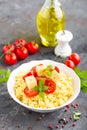 Millet porridge with tomatoes and cheese Royalty Free Stock Photo