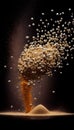 Millet Seeds Creatively Falling-Dripping Flying or Splashing on Black Background Generative AI