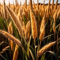 Millet, whole stalks, raw grain plant crop in farm field