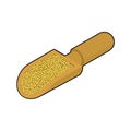 Millet in wooden scoop isolated. Groats in wood shovel. Grain on
