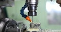 Precision industrial CNC machining of metal detail by mill at factory