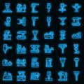 Milling machine icons set vector neon Royalty Free Stock Photo