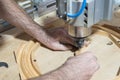 man's hands Milling machine for wood cutting Royalty Free Stock Photo